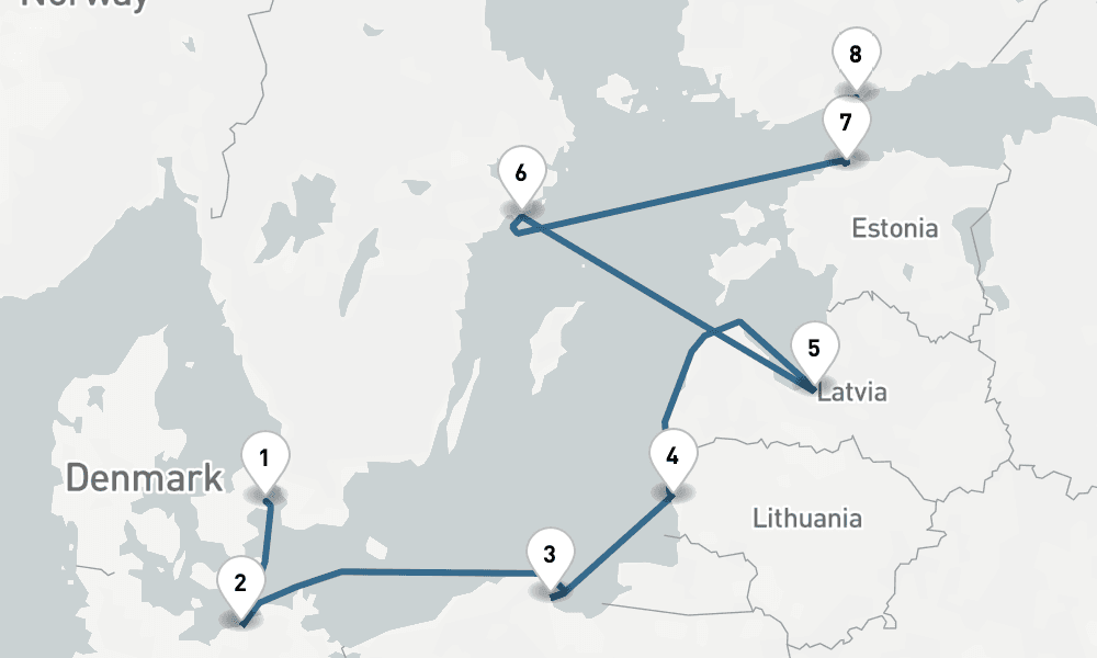 7 days, one-way from Copenhagen to Helsinki 8日間