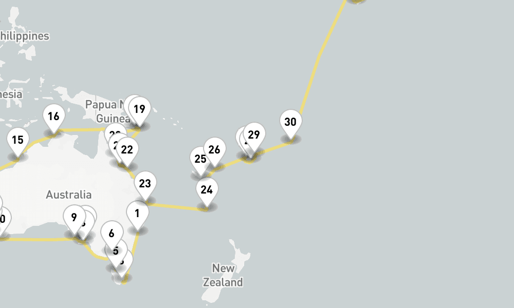 63 days, one-way from Sydney to Los Angeles 64日間