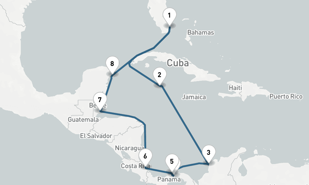 11 days, round-trip Panama Canal Round-trip Miami Mexico, Costa Rica Belize 12日間