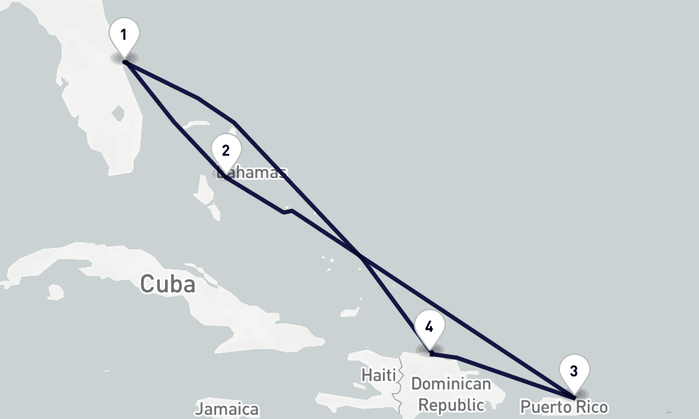 7 days, round-trip Caribbean Bahamas 8日間