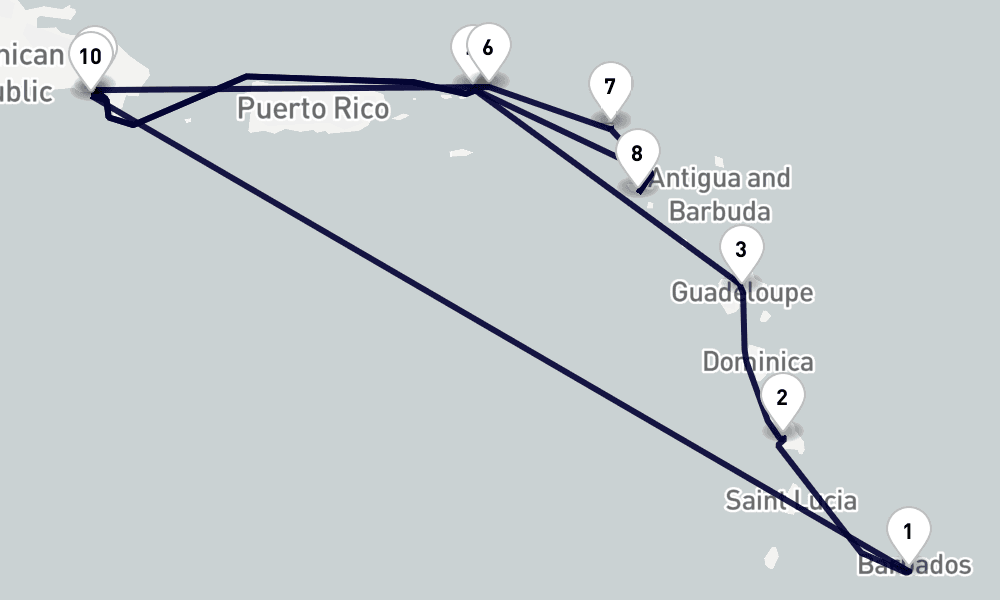 14 days, round-trip Southern Caribbean 15日間