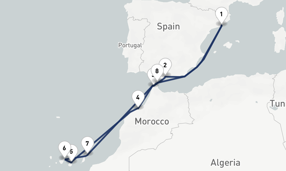 12 days, round-trip Canaries, Spain Morocco 13日間