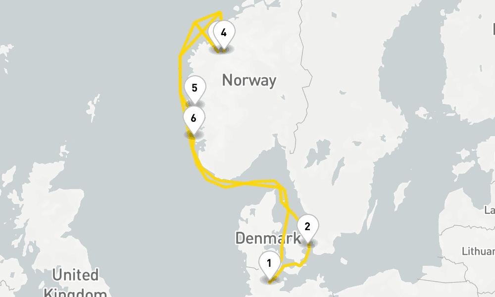 7 days, round-trip Northern Europe Fjords from Kiel 8日間