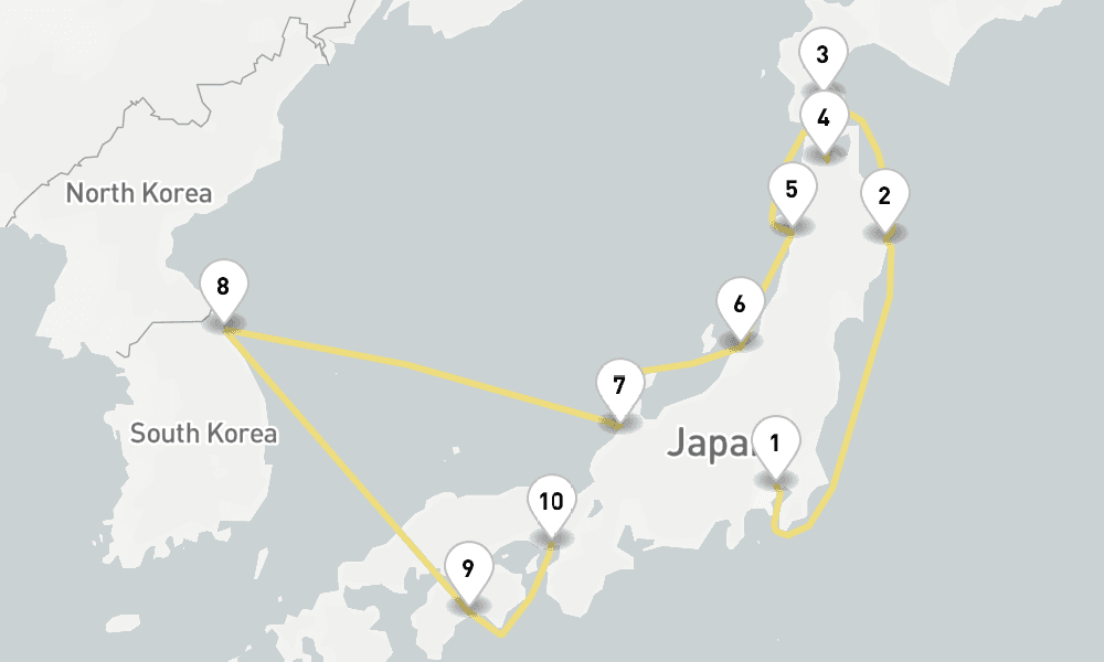 12 days, one-way from Tokyo to Kobe-Osaka 13日間