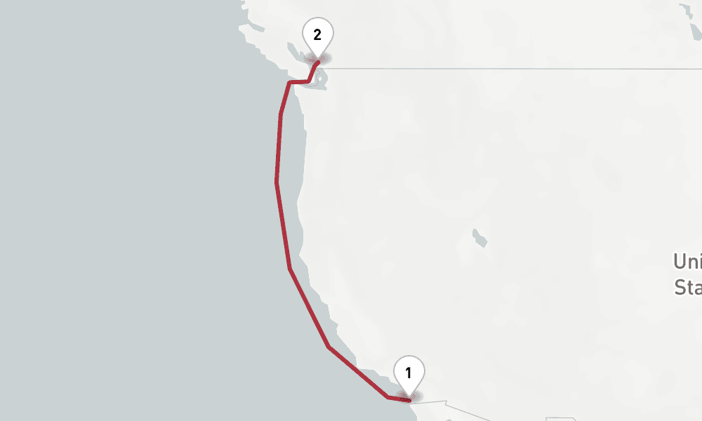 4 days, one-way from San Diego to Vancouver 5日間