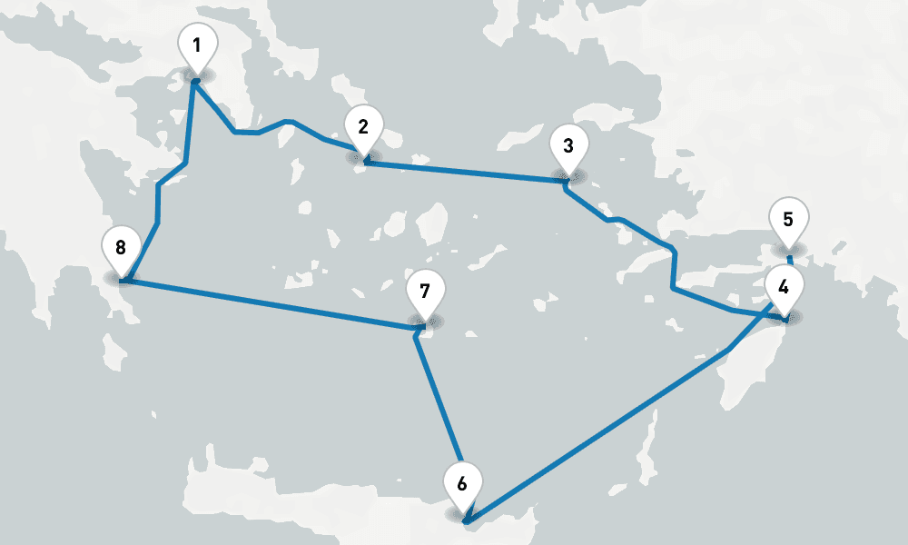 8 days, round-trip Cruise Greece Intensive Cruise Syros, Patmos Santorini 9日間