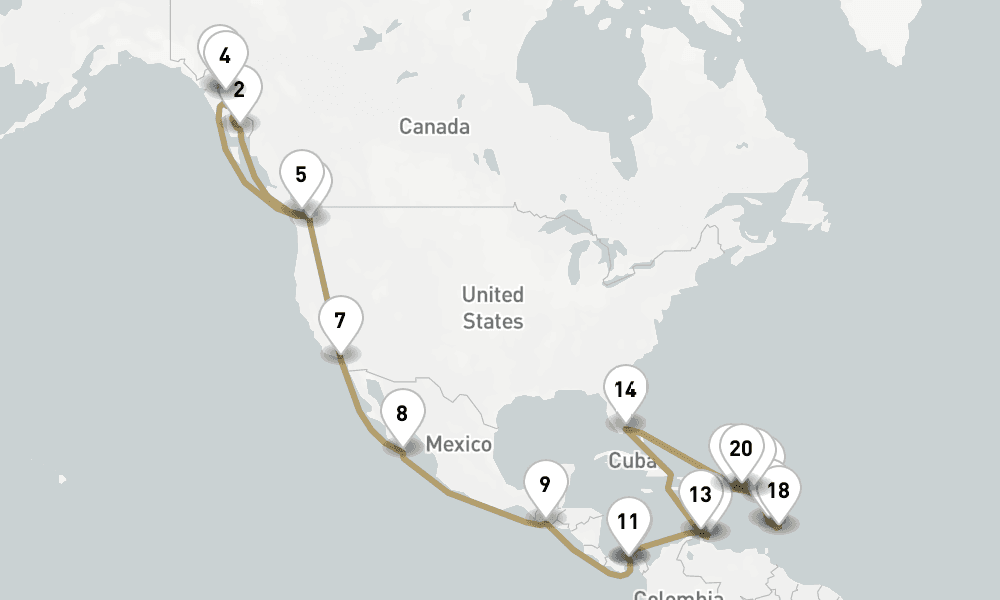 40 days, one-way from Seattle to Miami 41日間