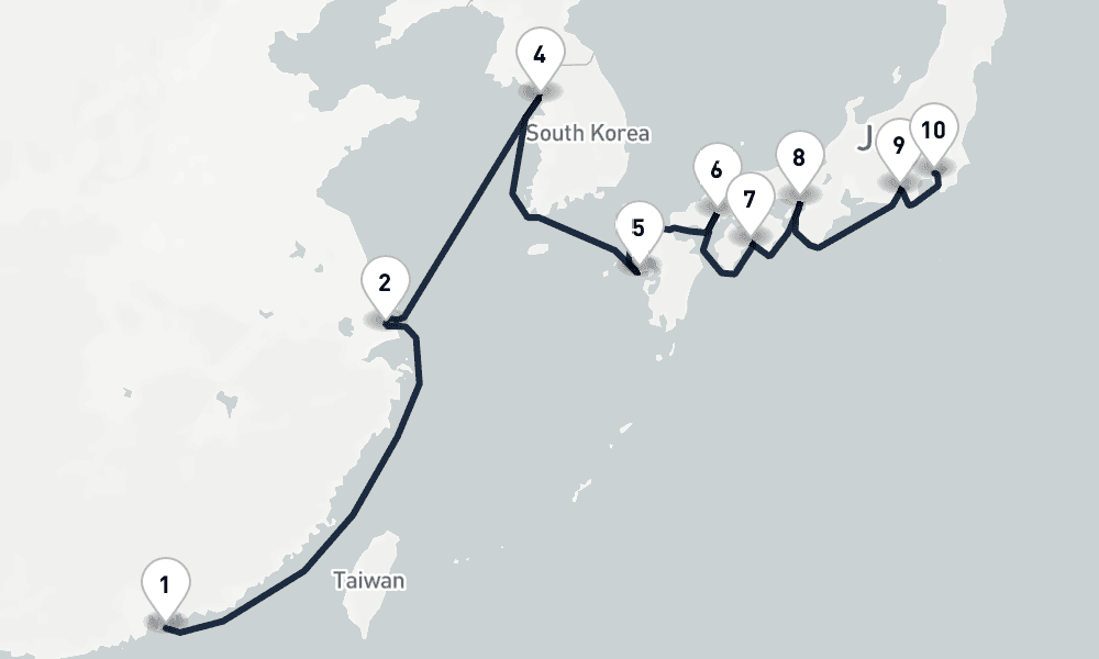13 days, one-way from Hong Kong to Yokohama 14日間