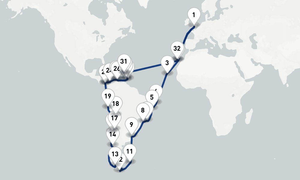 75 days, round-trip Epic South America Journey 76日間