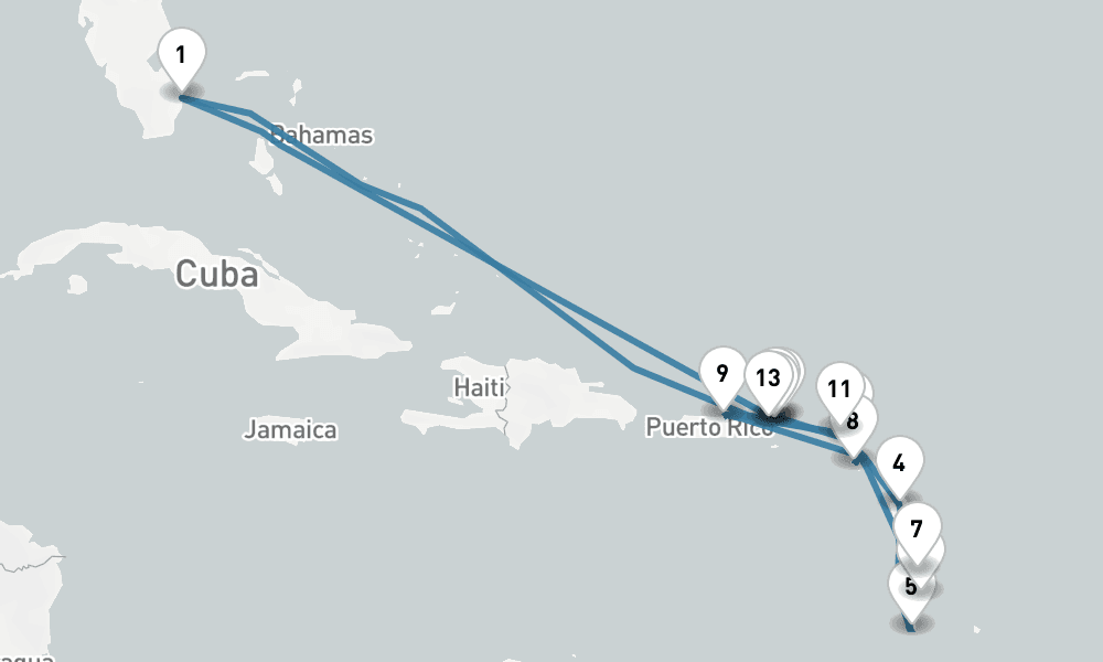 17 days, round-trip The Americas Caribbean - Fort Lauderdale To Fort Lauderdale 18日間