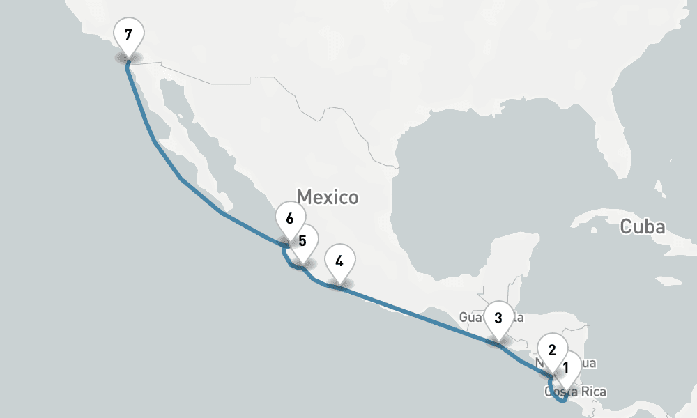 9 days, one-way from Puntarenas to San Diego 10日間