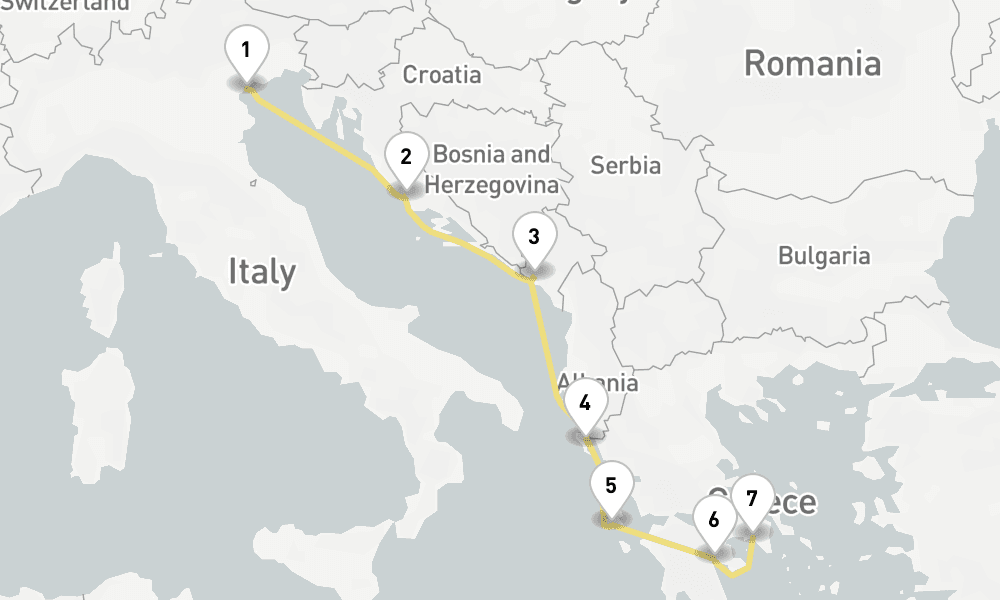 7 days, one-way from Venice to Piraeus-Athens 8日間