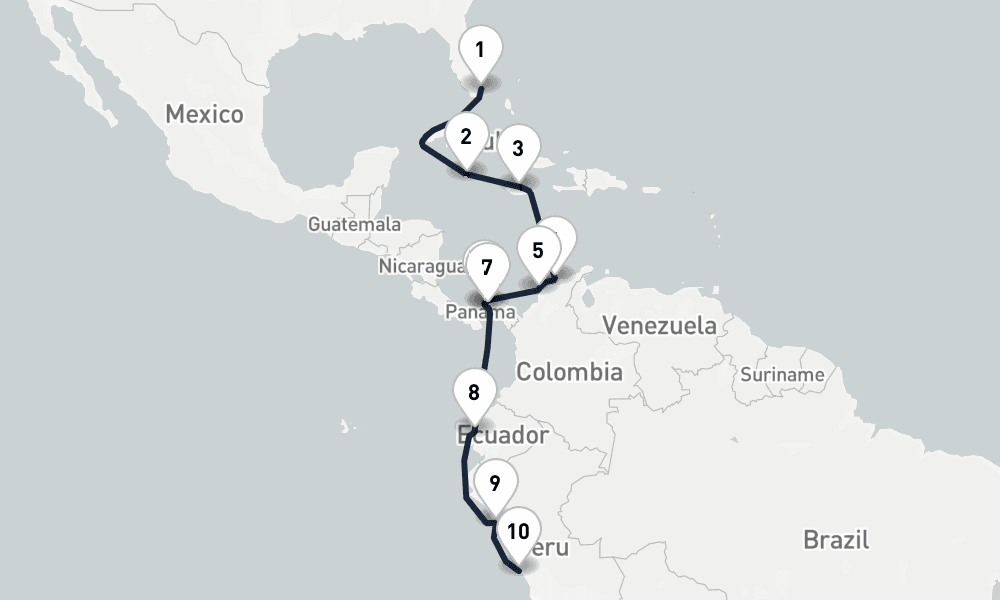 14 days, one-way from Miami to Callao-Lima 15日間