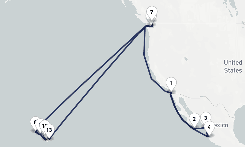28 days, one-way from San Diego to Vancouver 29日間