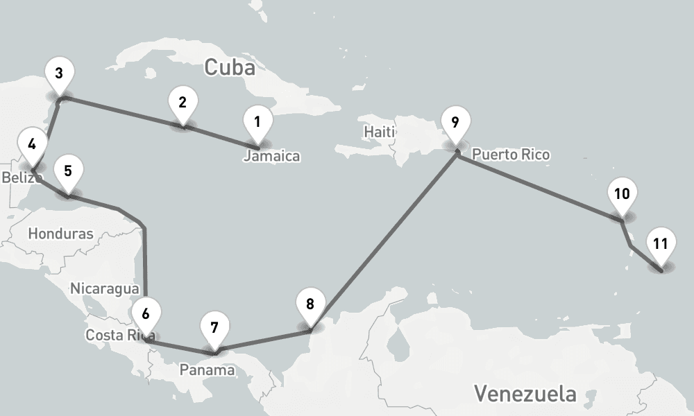14 days, one-way from Montego Bay to Bridgetown 15日間