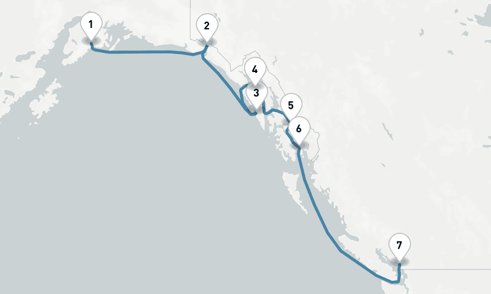 7 days, one-way from Seward to Vancouver 8日間