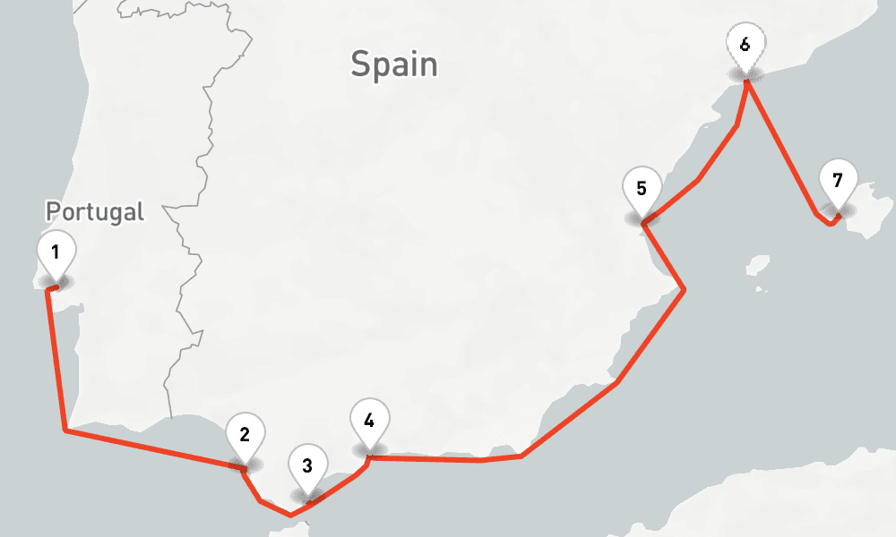 8 days, one-way from Lisbon to Palma de Mallorca 9日間