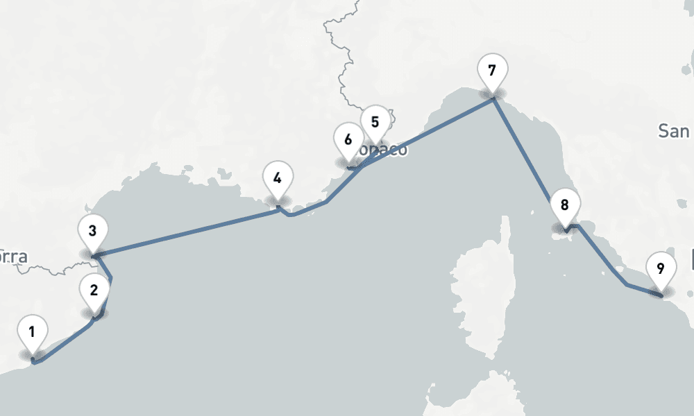 8 days, one-way from Barcelona to Civitavecchia-Rome 9日間