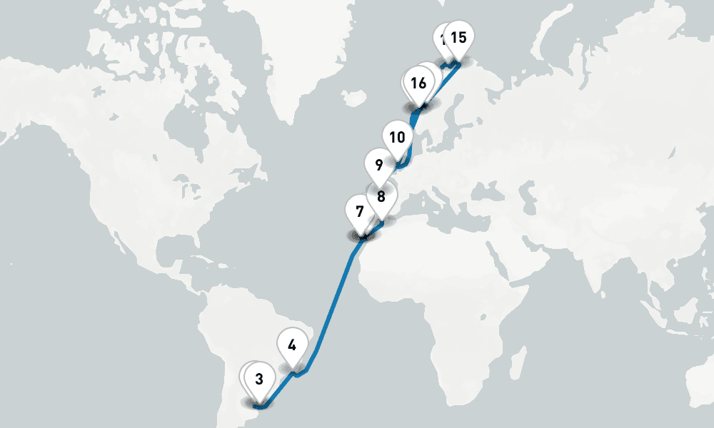 36 days, one-way from Buenos Aires to Southampton 37日間