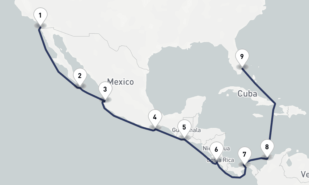 15 days, one-way from San Diego to Fort Lauderdale 16日間