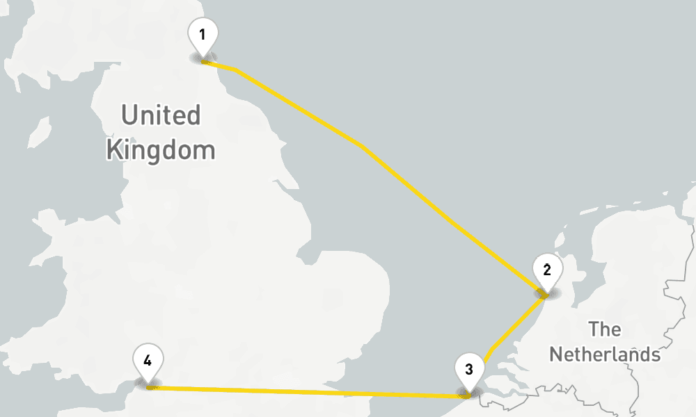 4 days, one-way from Newcastle upon Tyne to Bristol UK 5日間