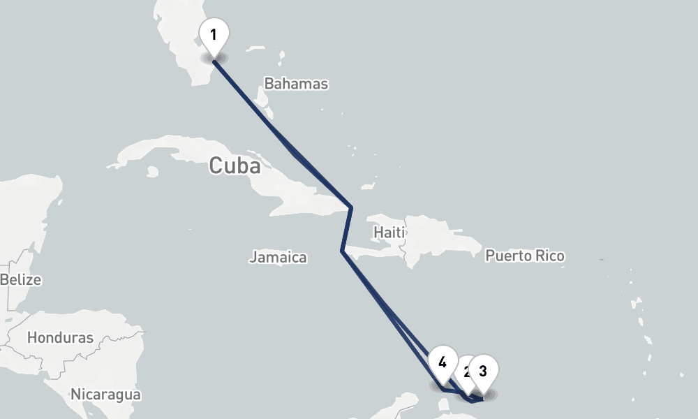 8 days, round-trip Aruba, Curacao Bonaire 9日間