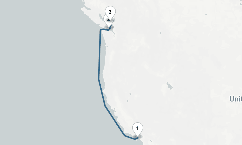 5 days, one-way from Los Angeles to Vancouver 6日間