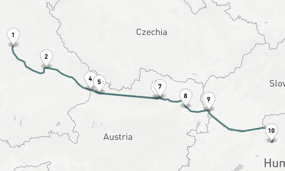 7 nights / 8 days, one-way from Nuremberg to Budapest
