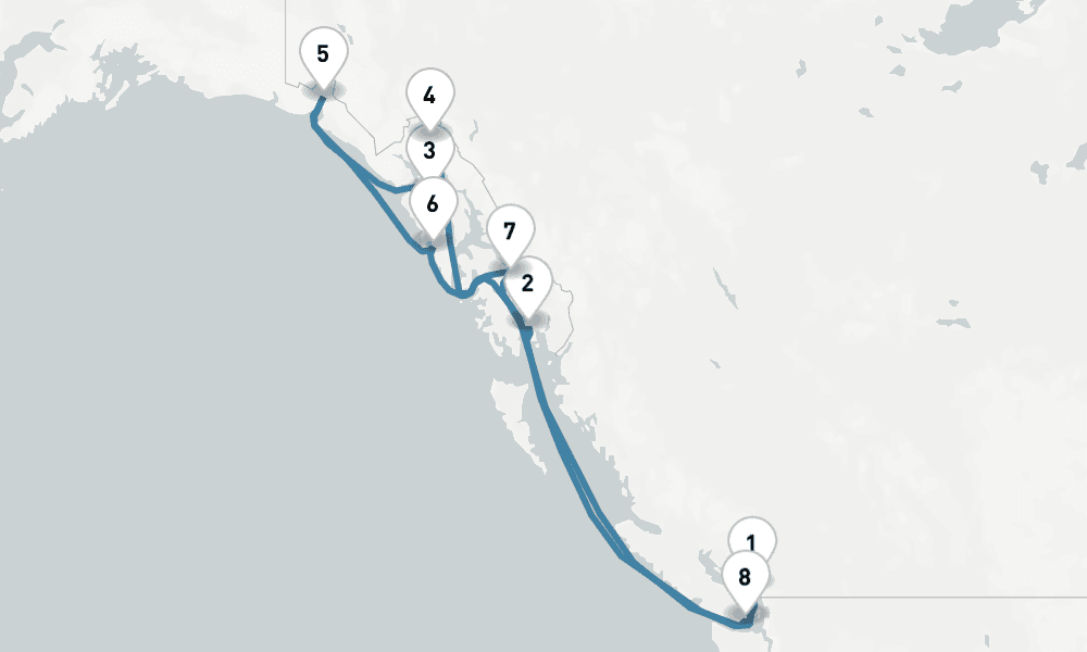 11 days, round-trip Alaska - Vancouver To Vancouver 12日間