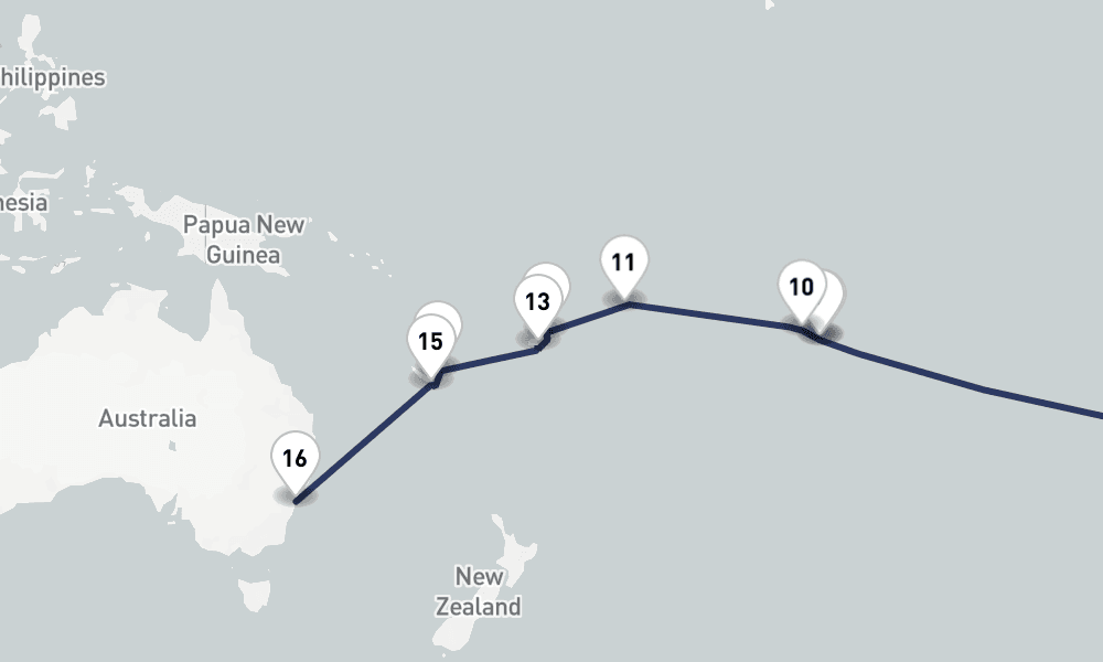 36 days, one-way from Fort Lauderdale to Sydney 37日間