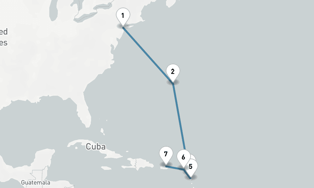 9 days, one-way from New York to San Juan 10日間