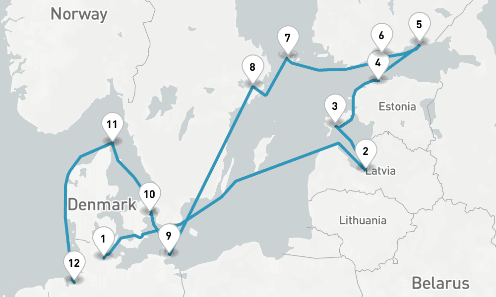 14 days, one-way from Kiel to Bremerhaven 15日間