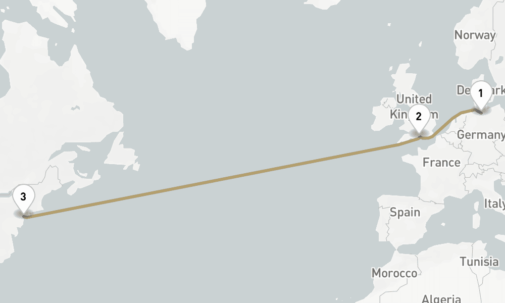 9 days, one-way from Hamburg to New York 10日間