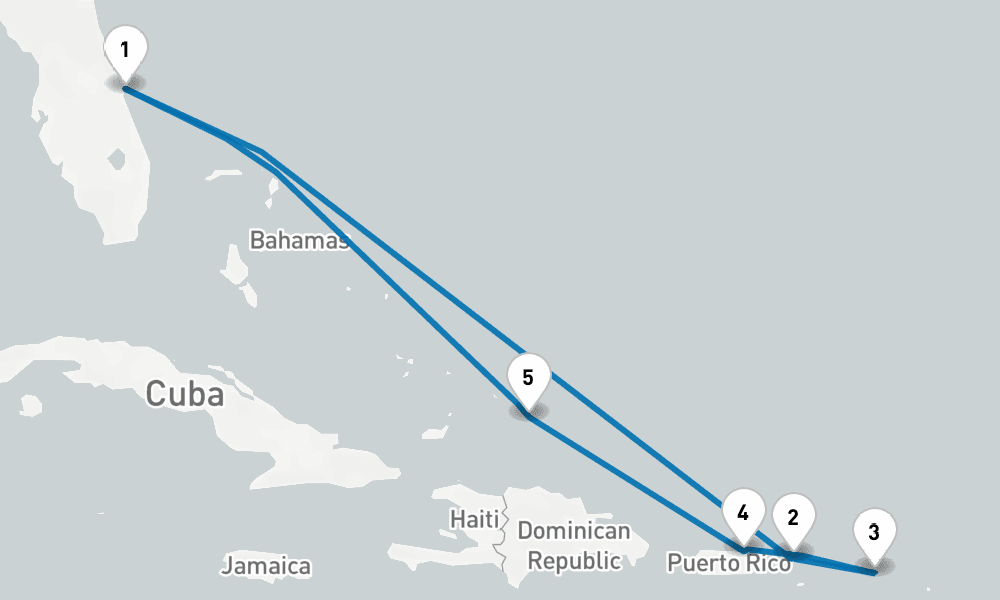 8 days, round-trip Eastern Caribbean with St. Thomas 9日間