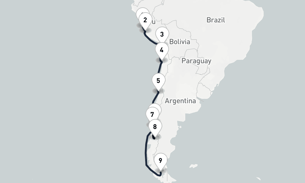 14 days, one-way from Callao-Lima to Punta Arenas 15日間