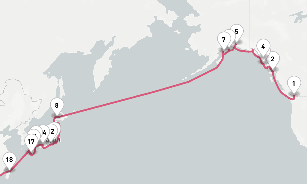 93 days, one-way from Vancouver to Auckland 94日間