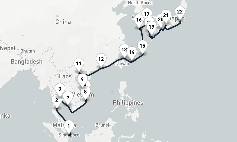 28 days, one-way from Singapore to Tokyo 29日間