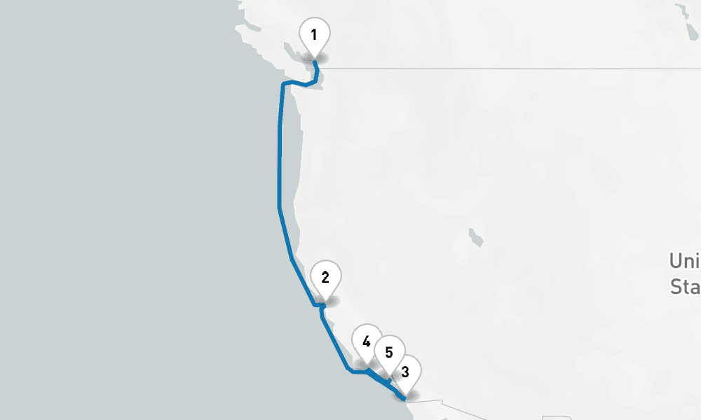 7 days, one-way from Vancouver to Los Angeles 8日間