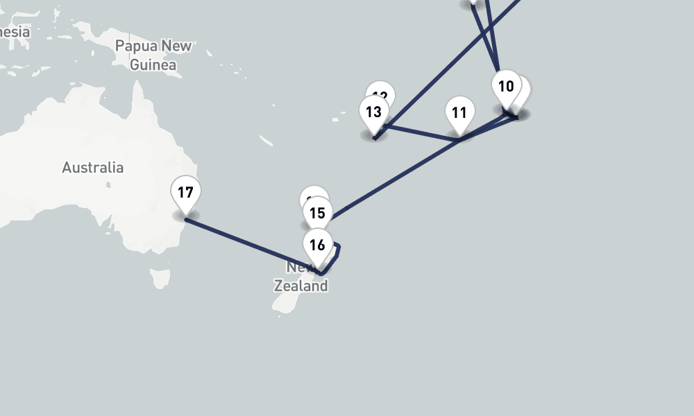 35 days, one-way from Seattle to Sydney 36日間