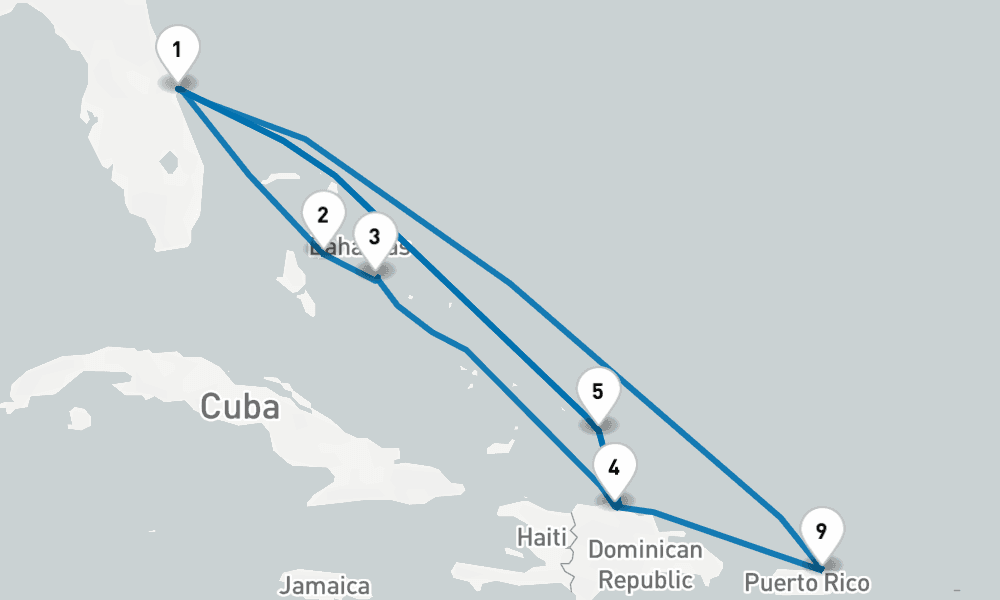 14 days, round-trip Eastern Caribbean Adventurer 15日間