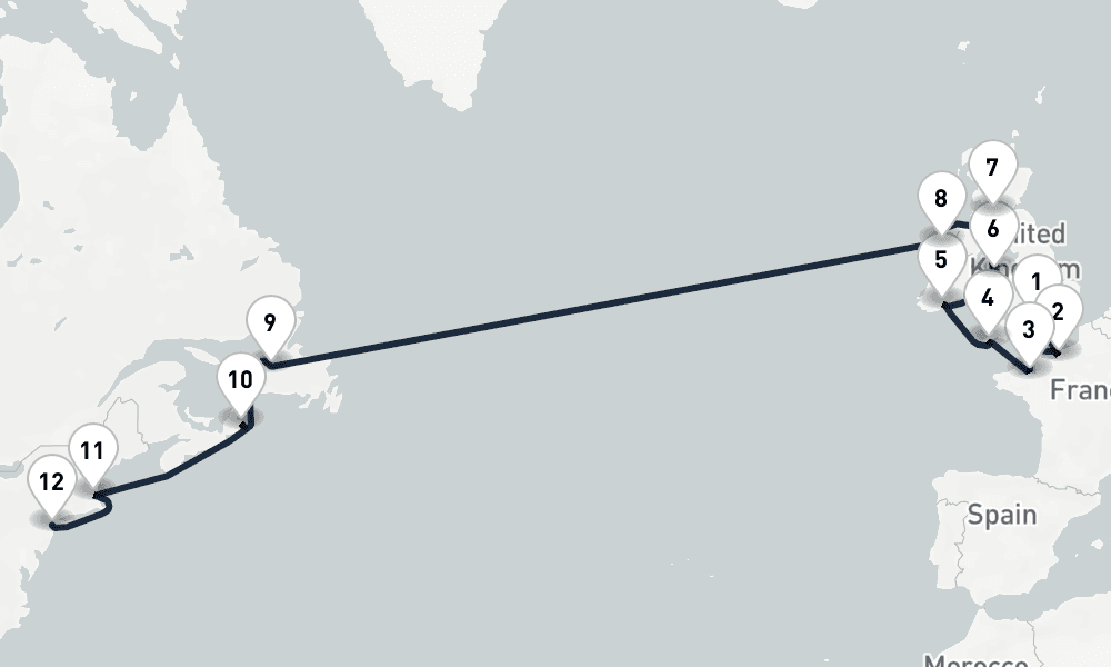 18 days, one-way from Southampton to New York 19日間
