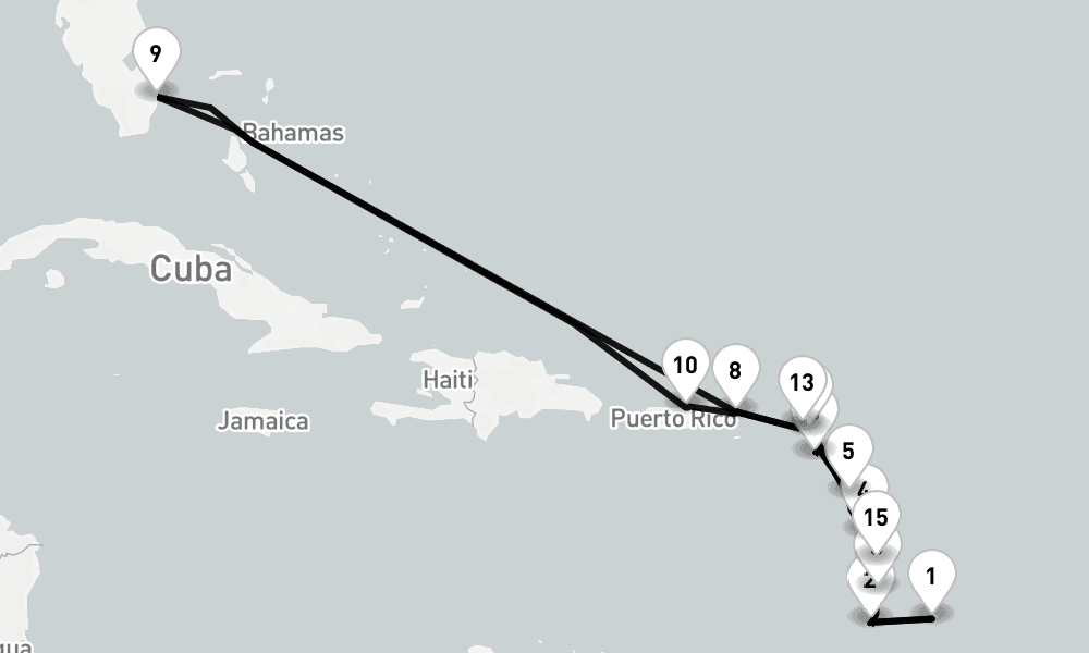 21 nights / 22 days, Bridgetown (Barbados) Round trip