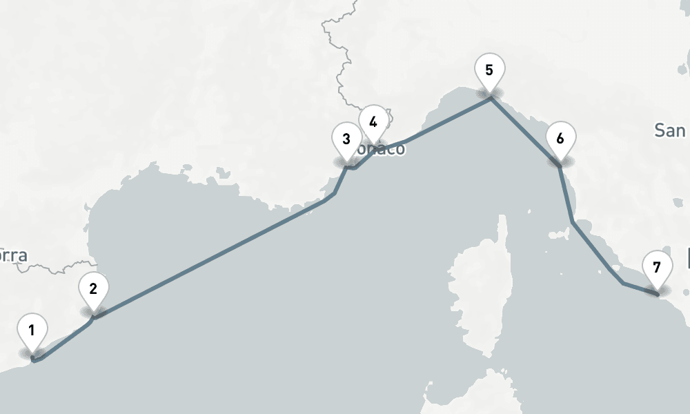 7 days, one-way from Barcelona to Civitavecchia-Rome 8日間