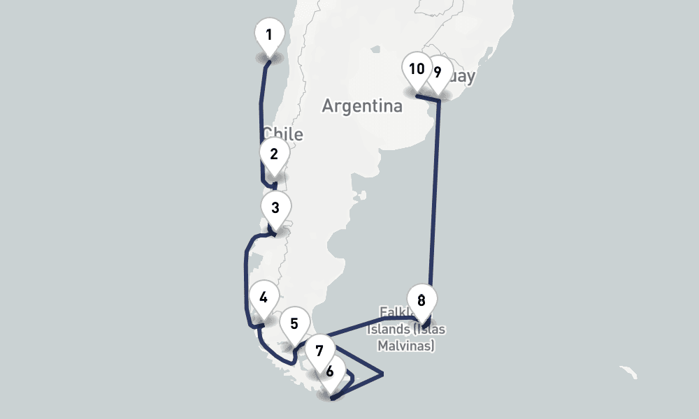 14 days, one-way from San Antonio to Buenos Aires 15日間