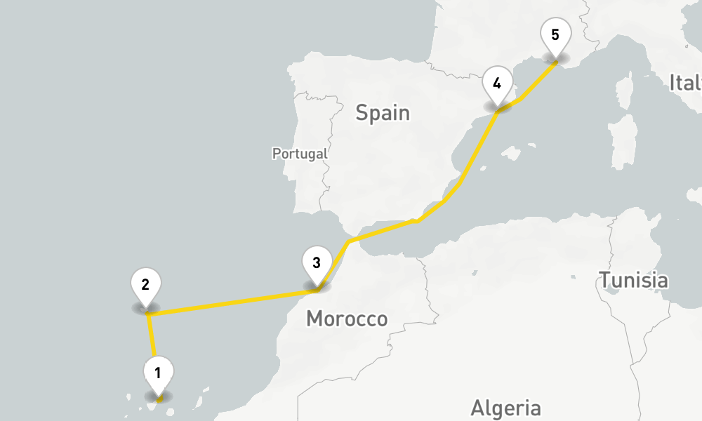 6 days, one-way from Santa Cruz de Tenerife to Marseille 7日間