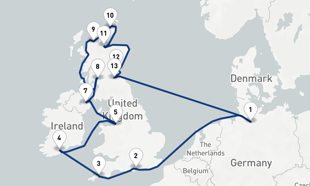 17 days, round-trip British Isles 18日間