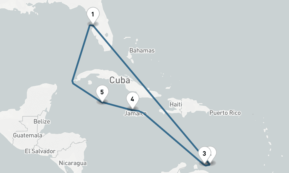 10 days, round-trip Caribbean Round-Trip Tampa Curacao Dominican Republic 11日間
