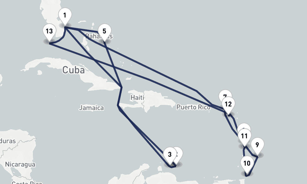 21 days, round-trip Southern Eastern Caribbean Discovery 22日間