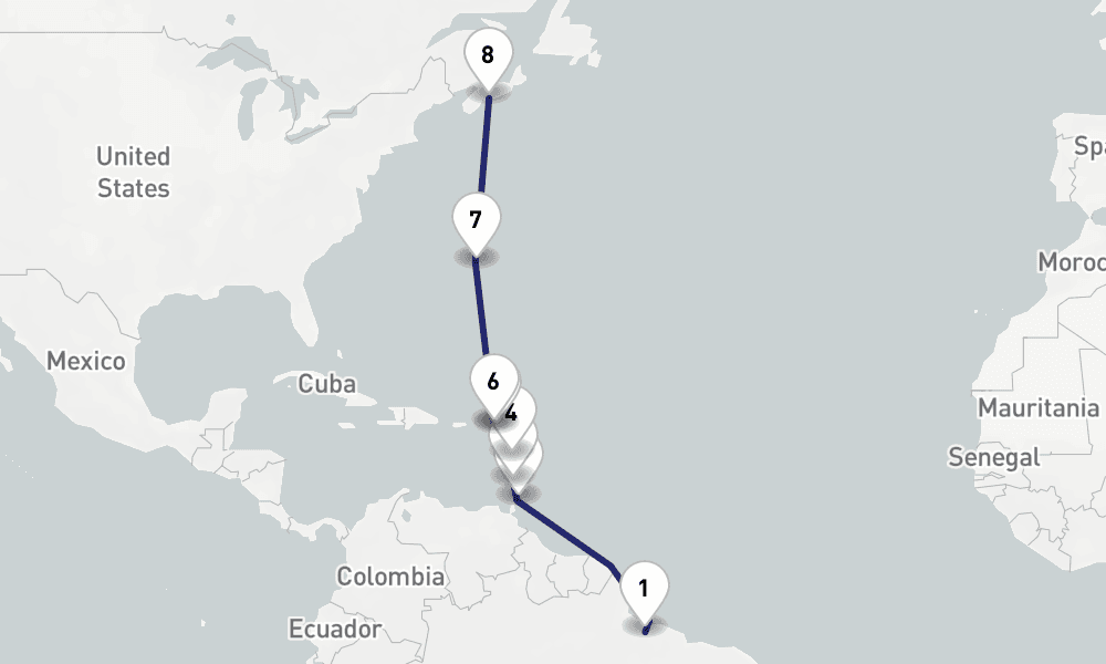 15 days, one-way from Belem to Halifax 16日間
