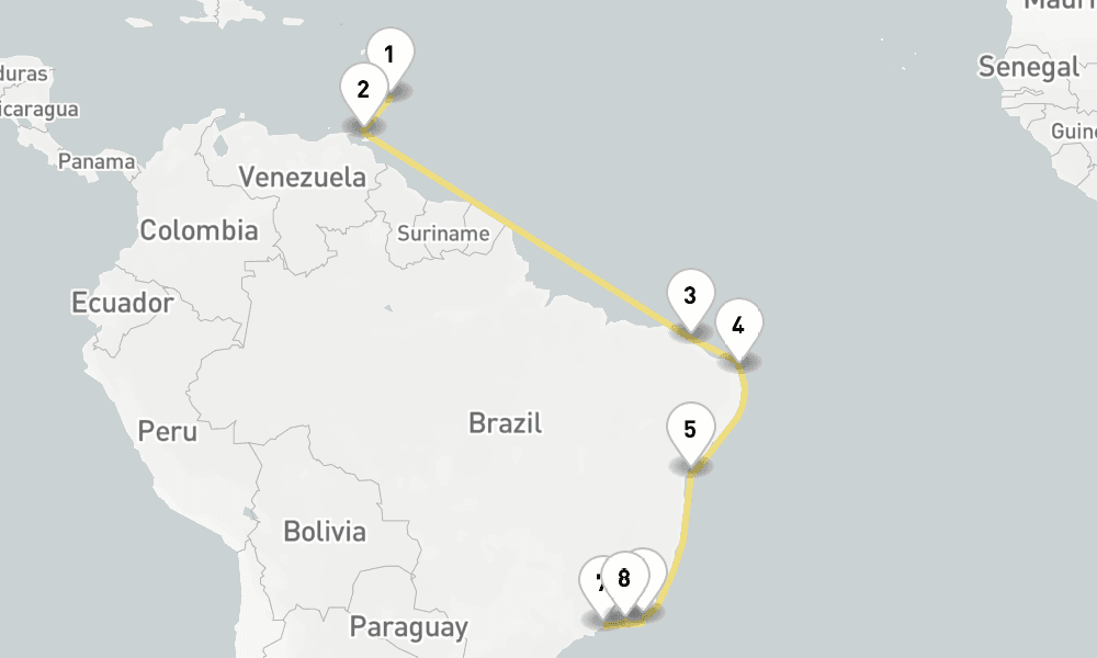 16 days, one-way from Bridgetown to Rio de Janeiro 17日間